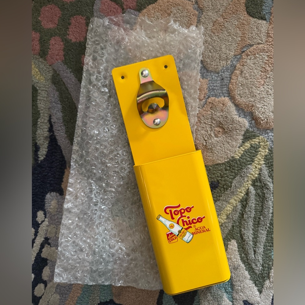Topo Chico Wall Mount Bottle Opener 12 X 4 Heavy Duty Metal Cap Collector Yellow